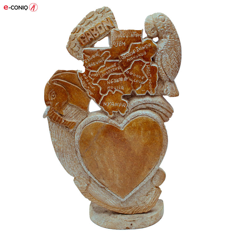 Sculpture Coq et carte du Gabon