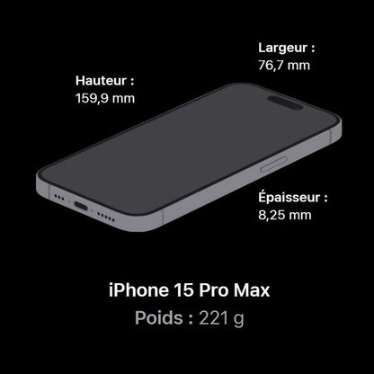 Apple, iPhone 15 Pro Max, Titane Noir, 2 nano Sim, 256 GB, 6,7", A17 Pro, 8GB RAM, iOS 17 "Neuf"