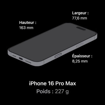 Apple iPhone 16 Pro Max, 2 nano Sim, 256GB Titane Noir "Neuf"