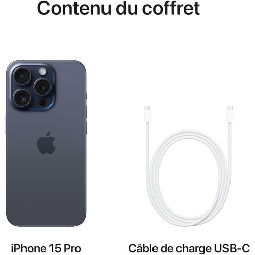 Apple, iPhone, 15 Pro, 128 GB, Titane Bleu, 6,1", A17 Pro, 8GB RAM? iOS 17, "Neuf"