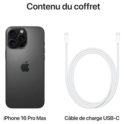 Apple iPhone 16 Pro Max, 2 nano Sim, 256GB Titane Noir "Neuf"