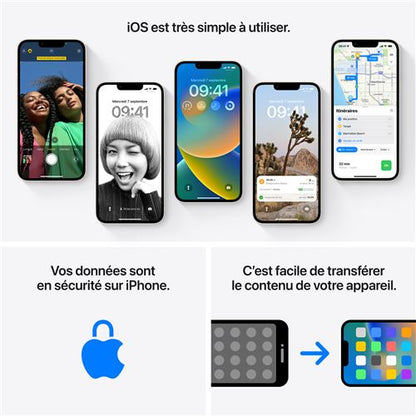 Apple, iPhone 13, Noir Minuit, "6,1", 5G, Double SIM, 128 Go, 4GB RAM, "Neuf"