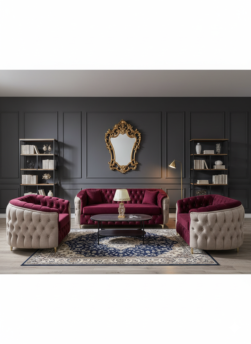 Salon Bordeaux Élégance – 6 places - 4 pièces