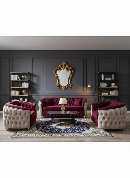 Salon Bordeaux Élégance – 6 places - 4 pièces