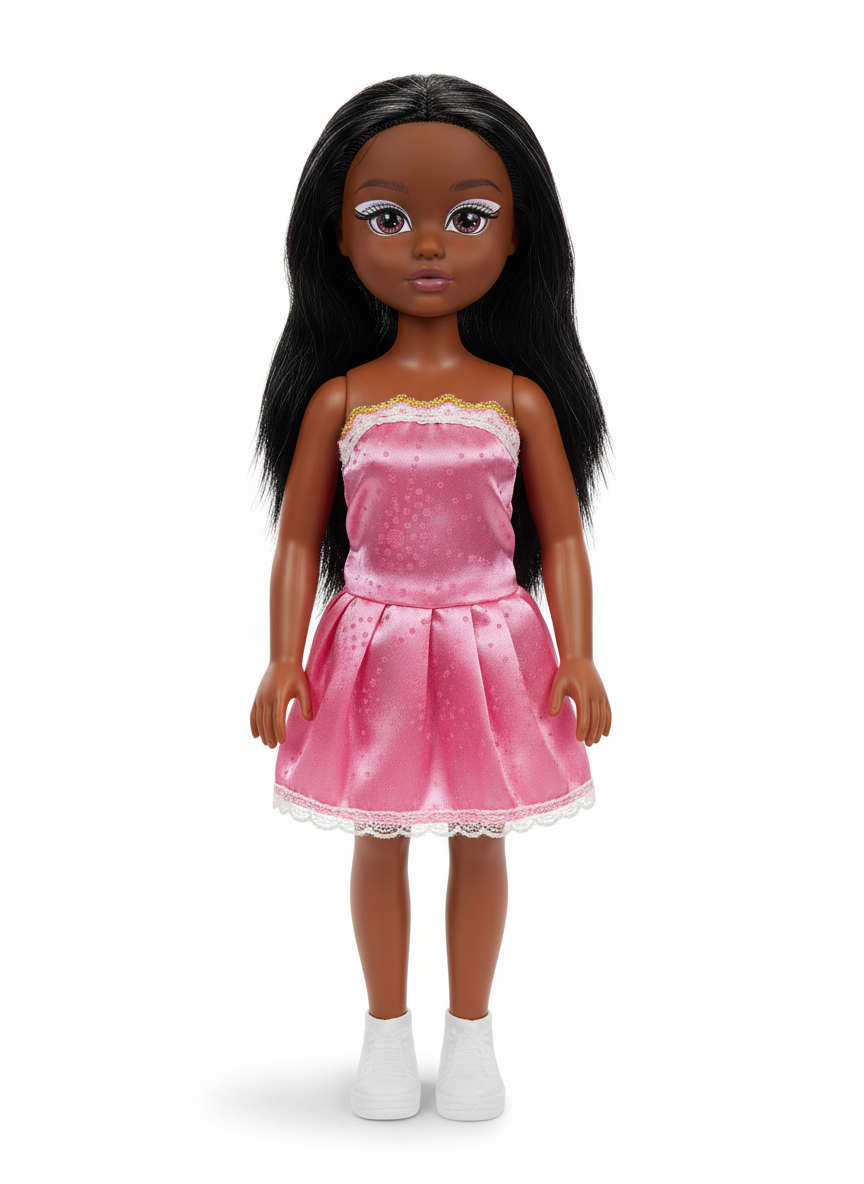 Poupée Africa Lovely Doll Happy Girl 40 cm – Robe rose - AK-285