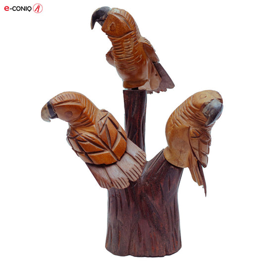 Trio de Perroquets en Bois